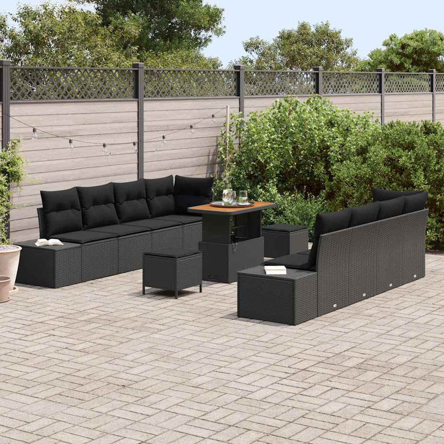Tuinbankenset met kussen 11 pcs Zwart poly rattan