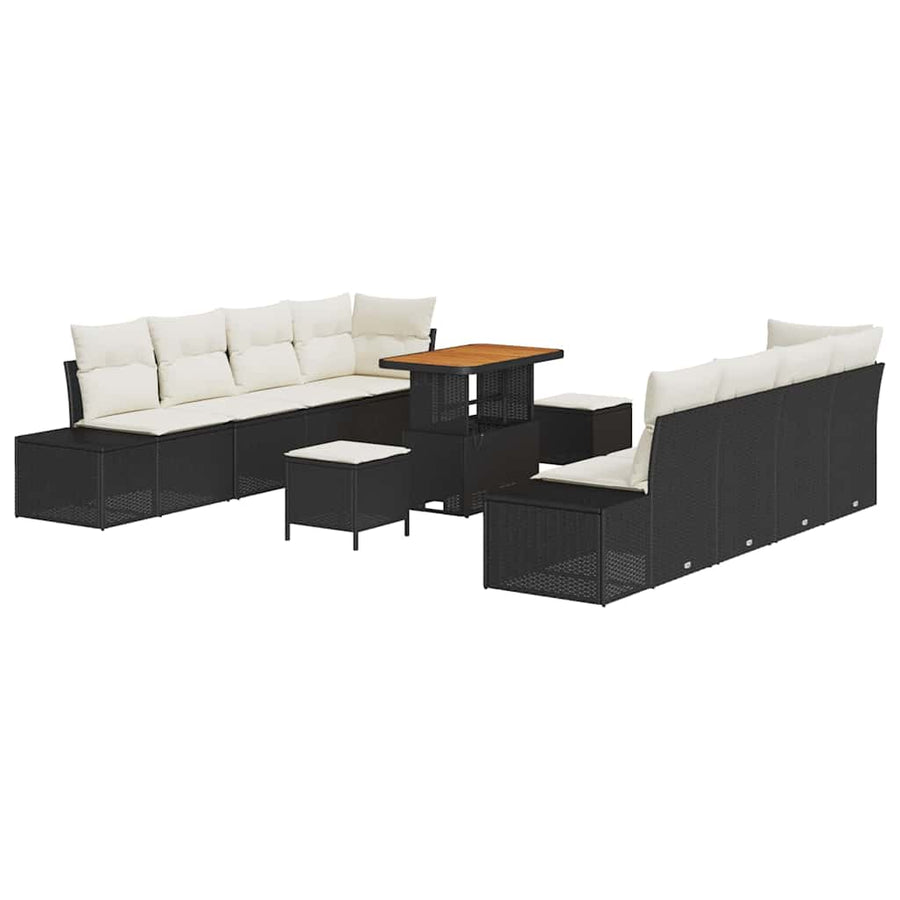 Tuinbankenset met kussen 11 pcs Zwart poly rattan