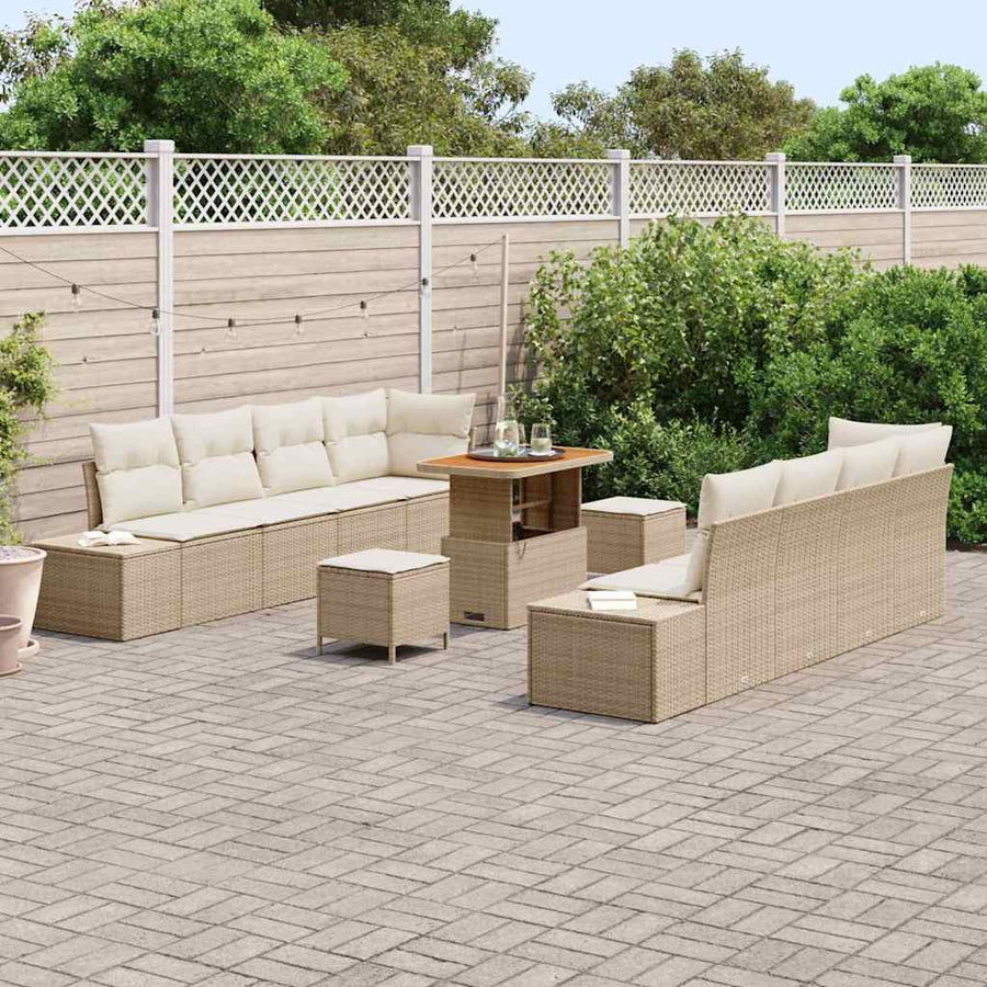 Tuinbankenset met kussen 11 pcs Beige poly rattan