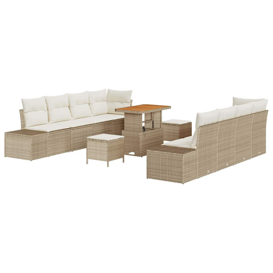 Tuinbankenset met kussen 11 pcs Beige poly rattan