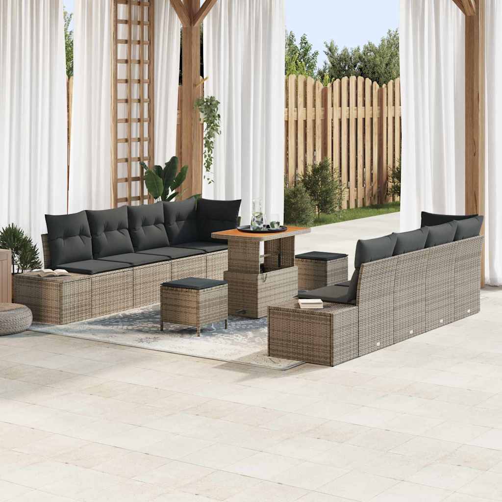 Tuinbankenset met kussen 11 pcs Grijs poly rattan