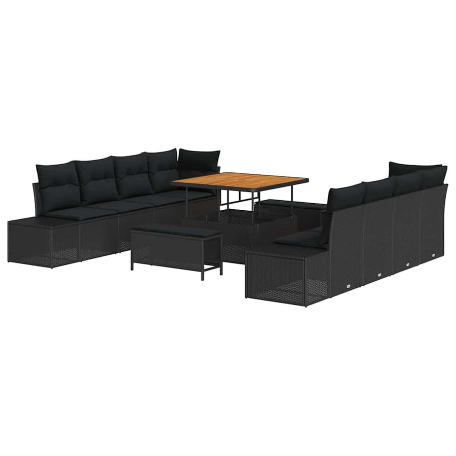 Tuinbankenset met kussen 11 pcs Zwart poly rattan