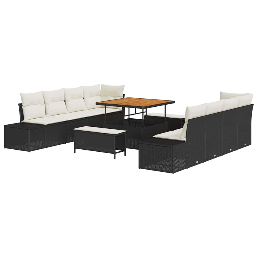 Tuinbankenset met kussen 11 pcs Zwart poly rattan