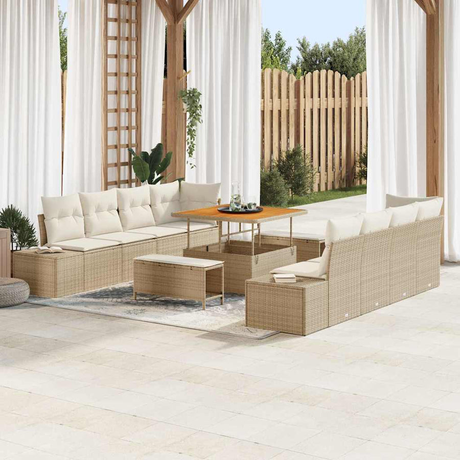 Tuinbankenset met kussen 11 pcs Beige poly rattan