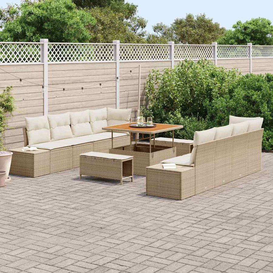 Tuinbankenset met kussen 11 pcs Beige poly rattan