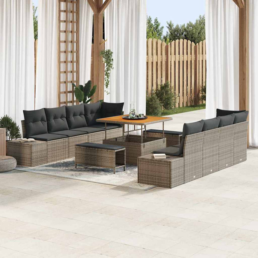 Tuinbankenset met kussen 11 pcs Grijs poly rattan