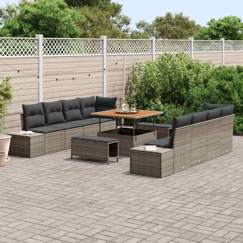 Tuinbankenset met kussen 11 pcs Grijs poly rattan