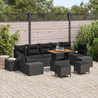 Tuinbankenset poly rattan 10-delig zwart