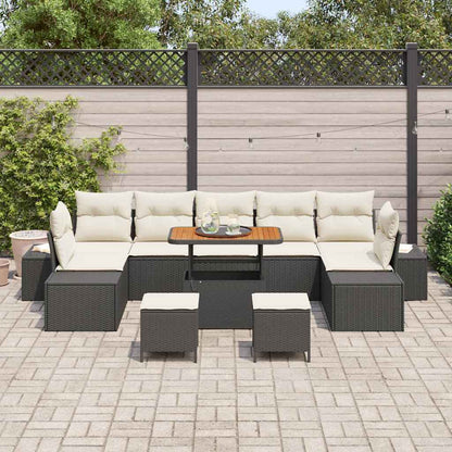 Tuinbankenset met kussen 10 pcs Zwart poly rattan