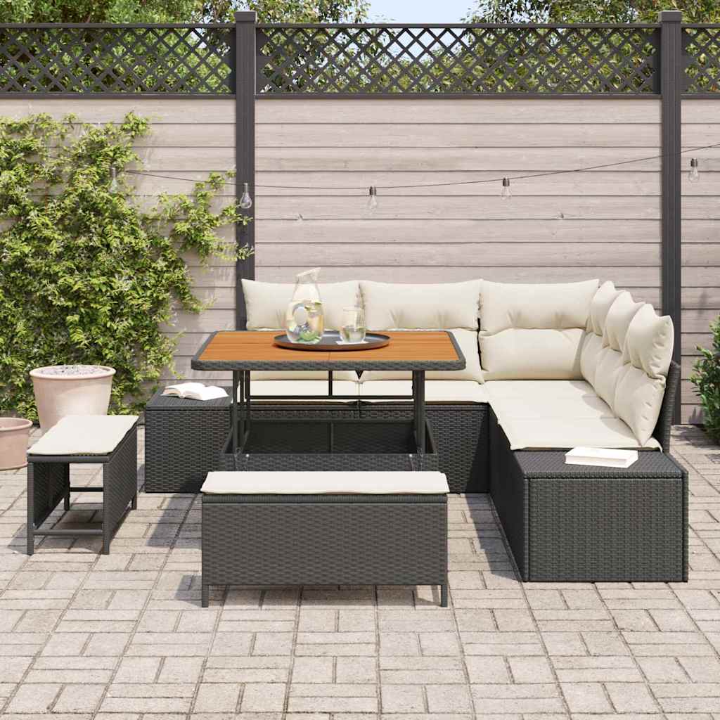 Tuinbankenset met kussen 8 pcs Zwart poly rattan