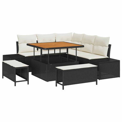 Tuinbankenset met kussen 8 pcs Zwart poly rattan