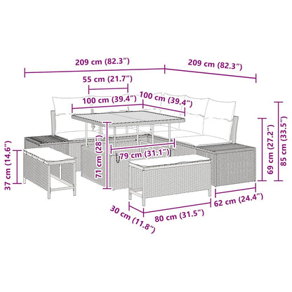 Tuinbankenset met kussen 8 pcs Zwart poly rattan