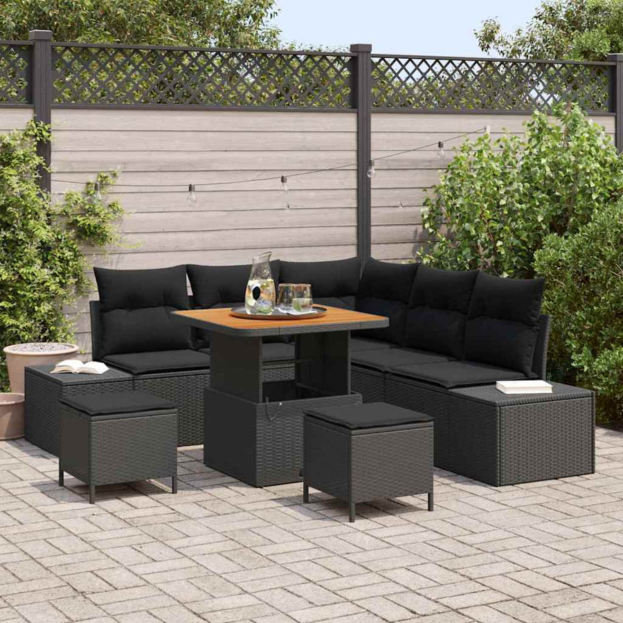 Tuinbankenset met kussen 8 pcs Zwart poly rattan