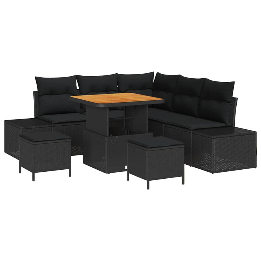 Tuinbankenset met kussen 8 pcs Zwart poly rattan