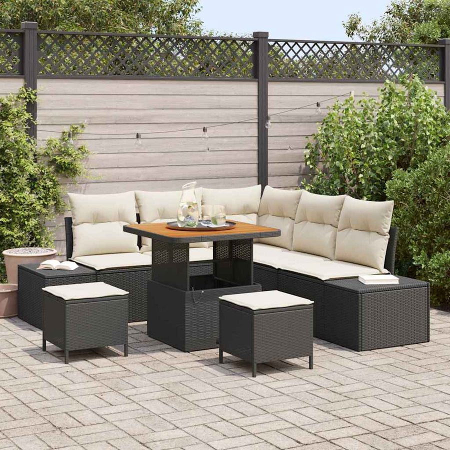 Tuinbankenset met kussen 8 pcs Zwart poly rattan