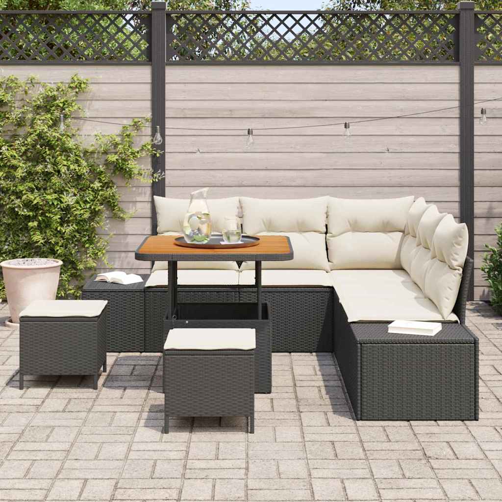 Tuinbankenset met kussen 8 pcs Zwart poly rattan