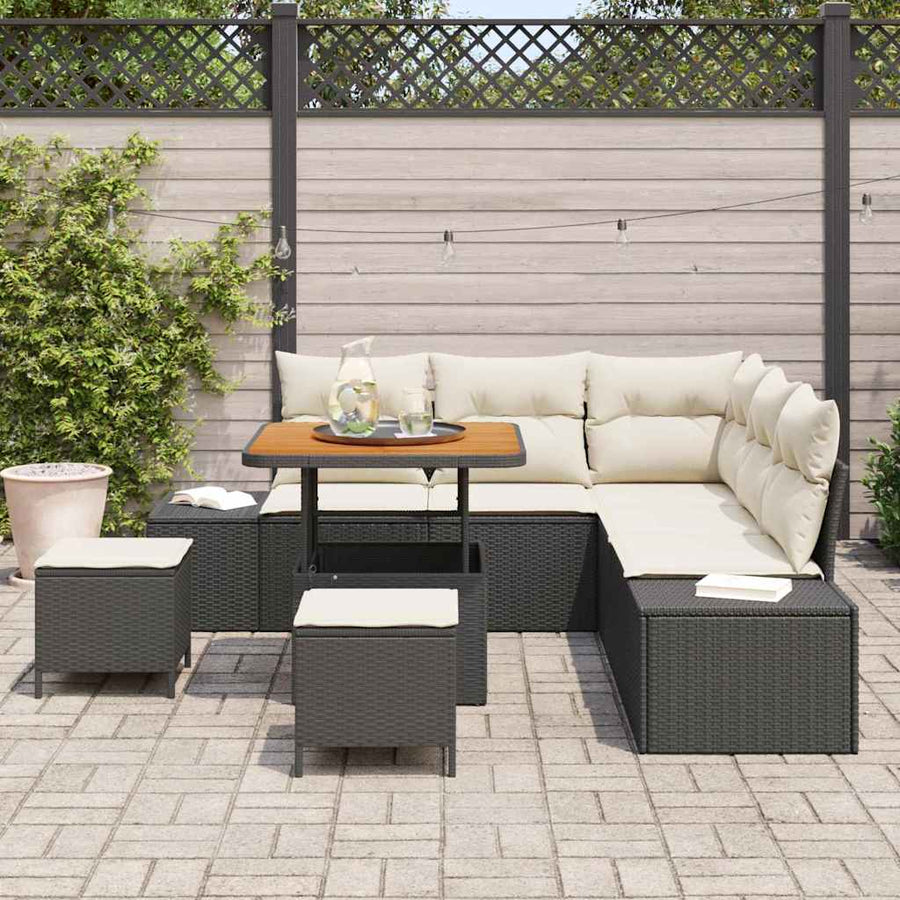 Tuinbankenset met kussen 8 pcs Zwart poly rattan