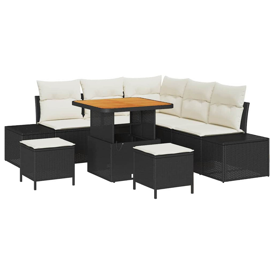Tuinbankenset met kussen 8 pcs Zwart poly rattan