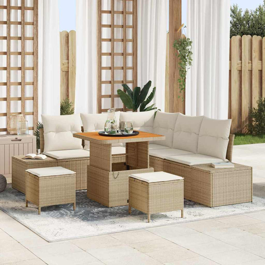 Tuinbankenset met kussen 8 pcs Beige poly rattan