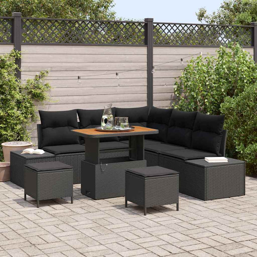 Tuinbankenset met kussen 8 pcs Zwart poly rattan