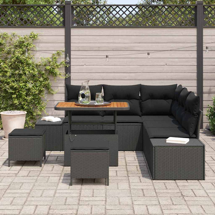 Tuinbankenset met kussen 8 pcs Zwart poly rattan