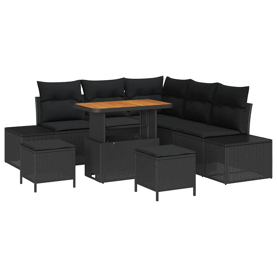 Tuinbankenset met kussen 8 pcs Zwart poly rattan