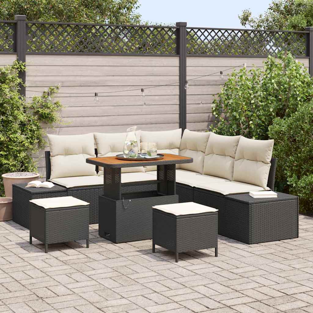 Tuinbankenset met kussen 8 pcs Zwart poly rattan