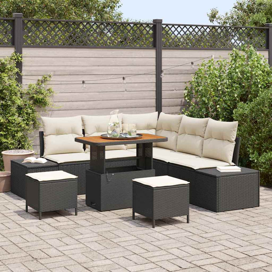 Tuinbankenset met kussen 8 pcs Zwart poly rattan