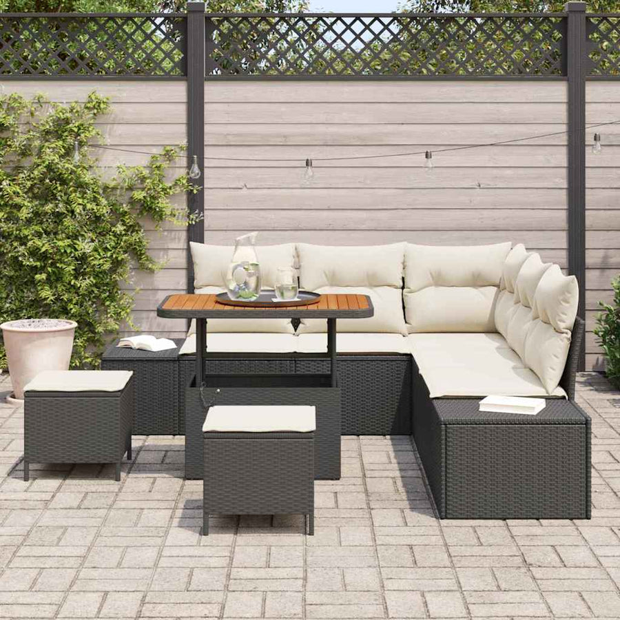 Tuinbankenset met kussen 8 pcs Zwart poly rattan