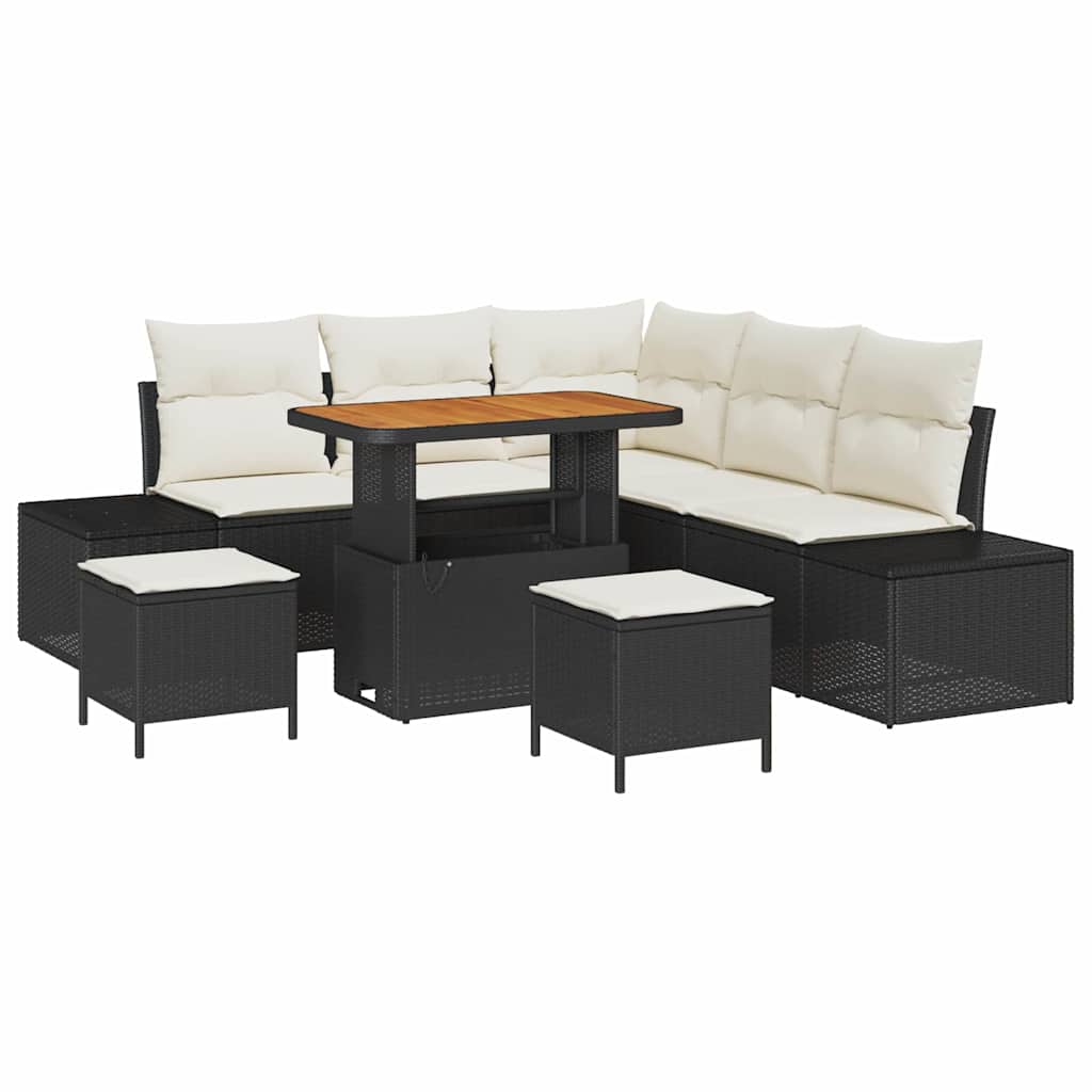 Tuinbankenset met kussen 8 pcs Zwart poly rattan