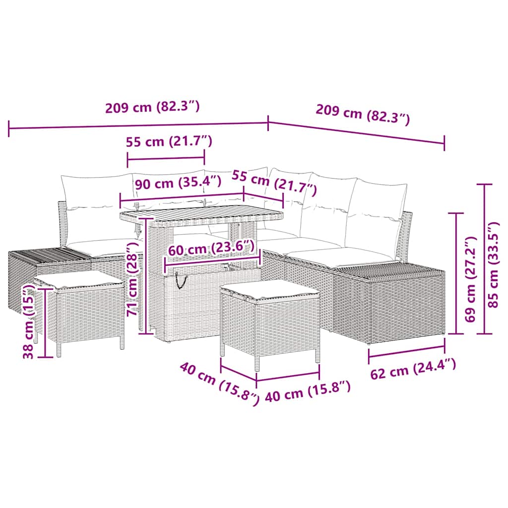 Tuinbankenset met kussen 8 pcs Zwart poly rattan