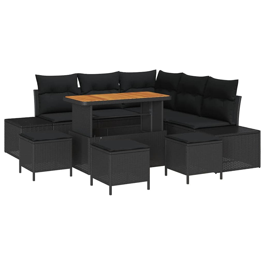 Tuinbankenset met kussen 9 pcs Zwart poly rattan