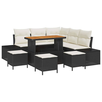 Tuinbankenset met kussen 9 pcs Zwart poly rattan