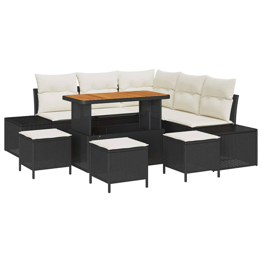 Tuinbankenset met kussen 9 pcs Zwart poly rattan