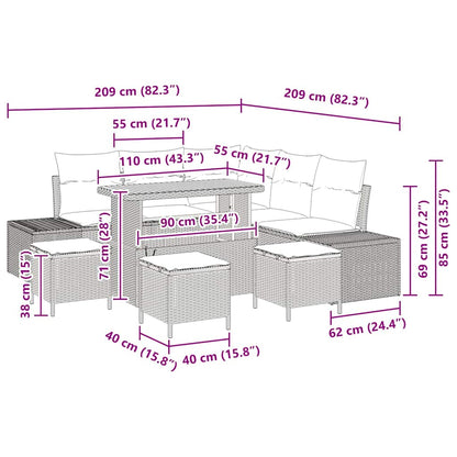 Tuinbankenset met kussen 9 pcs Zwart poly rattan