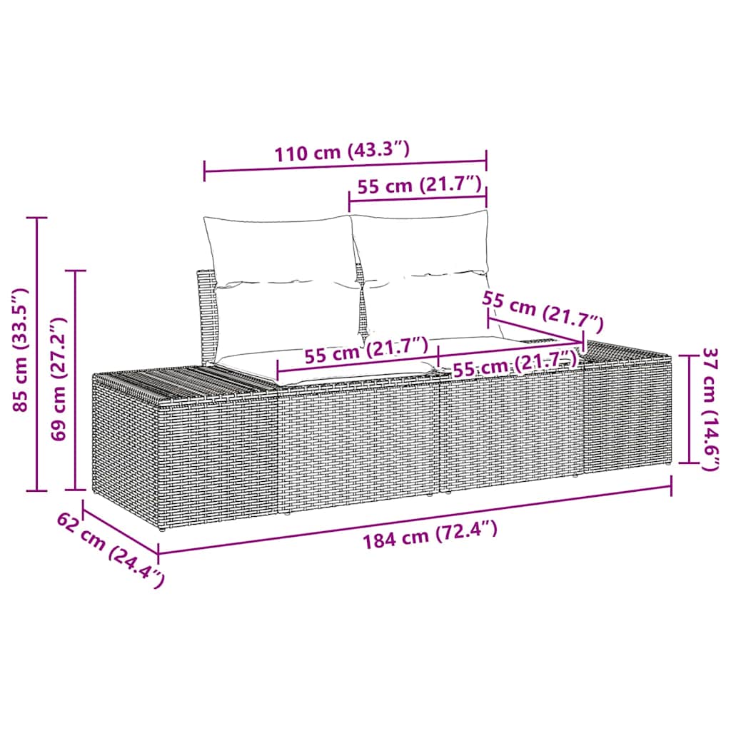 Tuinbankenset met kussen 9 pcs Zwart poly rattan