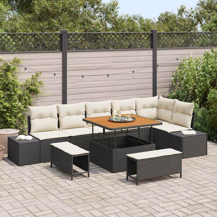 Tuinbankenset met kussen 9 pcs Zwart poly rattan