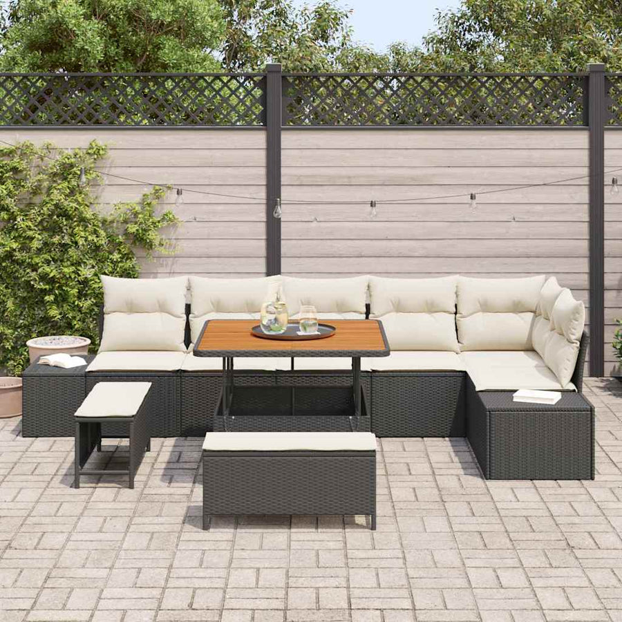 Tuinbankenset met kussen 9 pcs Zwart poly rattan