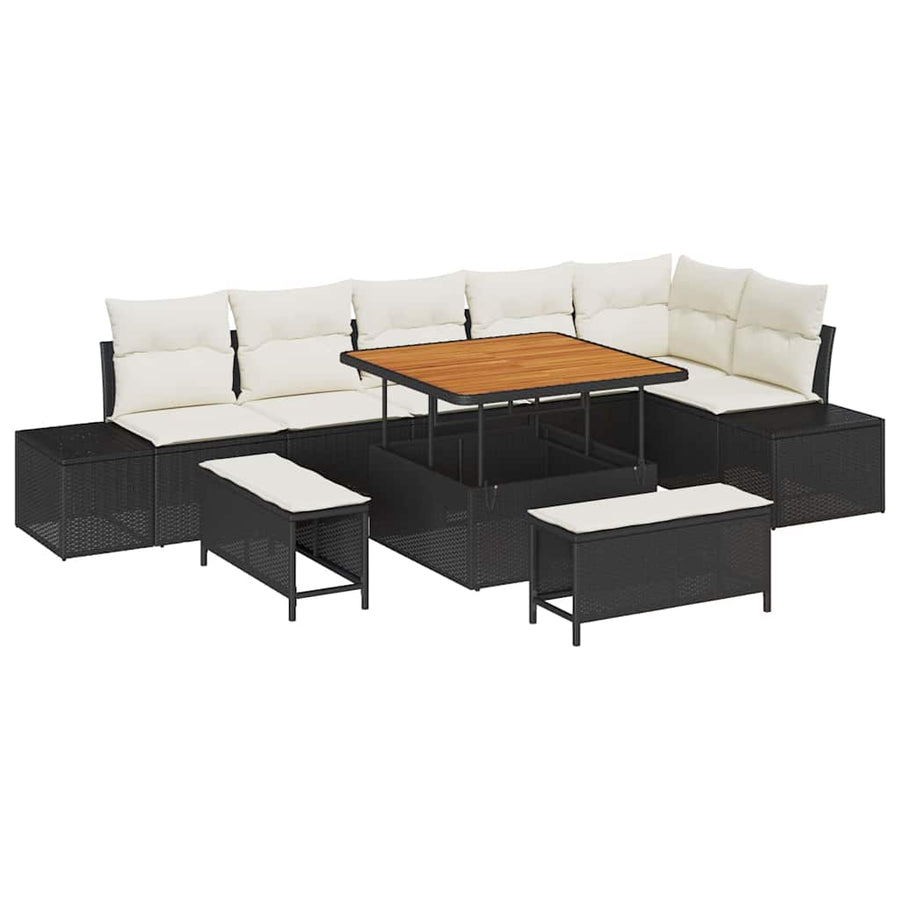 Tuinbankenset met kussen 9 pcs Zwart poly rattan