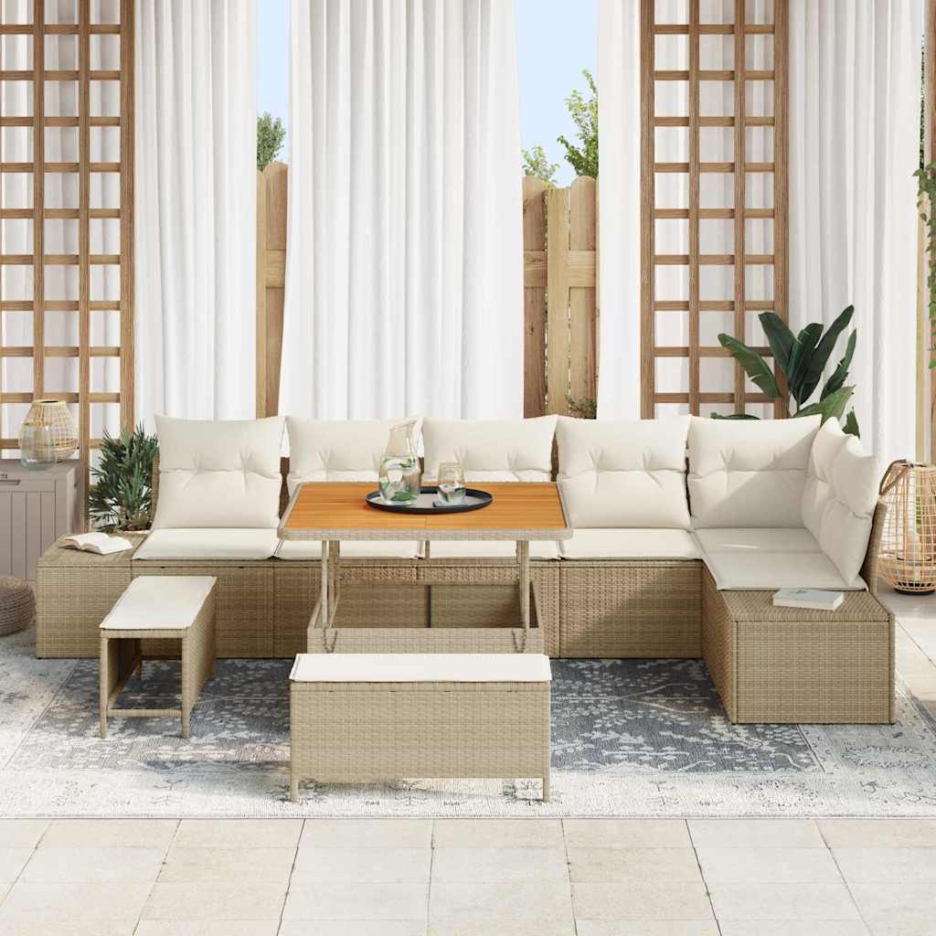 Tuinbankenset met kussen 9 pcs Beige poly rattan