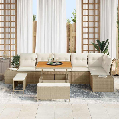 Tuinbankenset met kussen 9 pcs Beige poly rattan