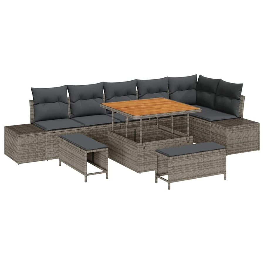 Tuinbankenset met kussen 9 pcs Grijs poly rattan
