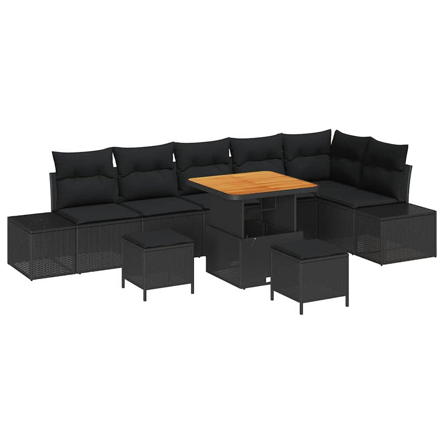 Tuinbankenset met kussen 9 pcs Zwart poly rattan