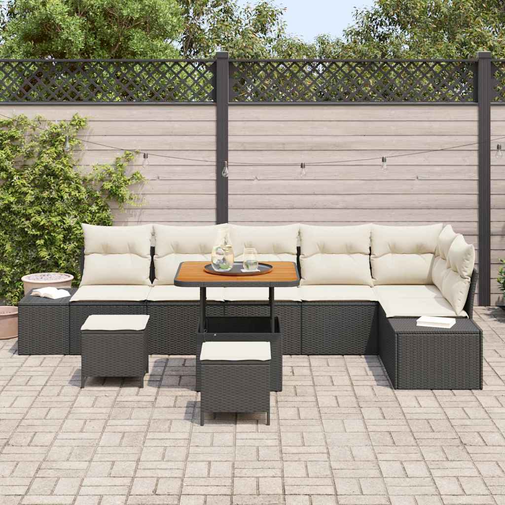 Tuinbankenset met kussen 9 pcs Zwart poly rattan