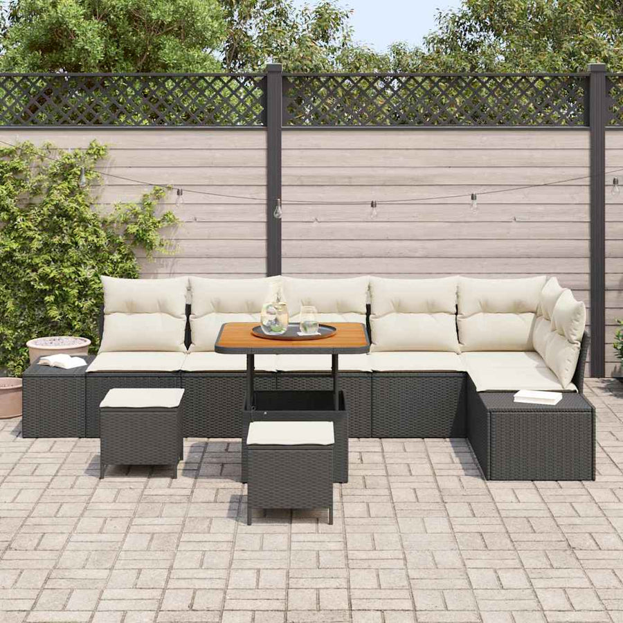 Tuinbankenset met kussen 9 pcs Zwart poly rattan