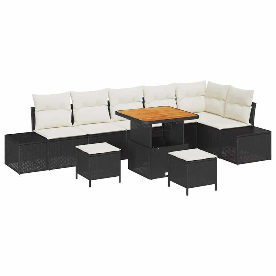 Tuinbankenset met kussen 9 pcs Zwart poly rattan