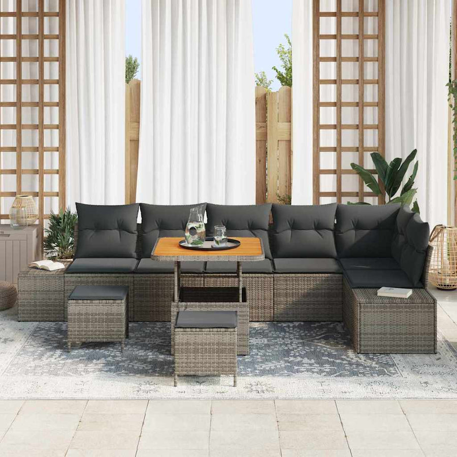 Tuinbankenset met kussen 9 pcs Grijs poly rattan