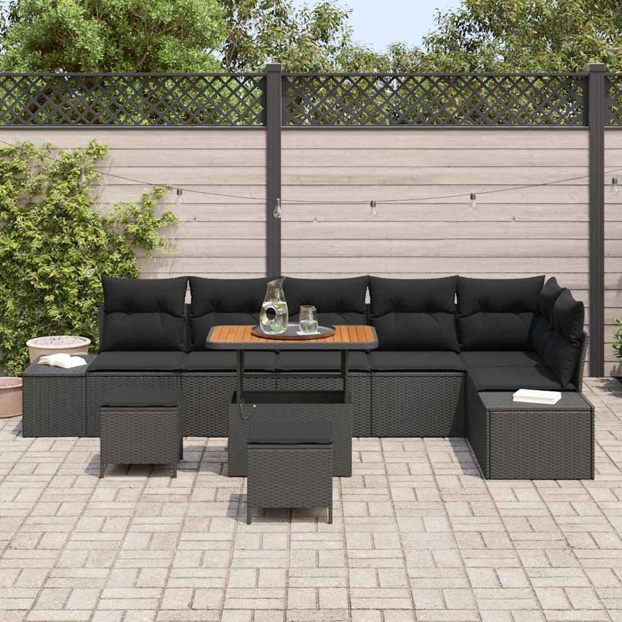 Tuinbankenset met kussen 9 pcs Zwart poly rattan