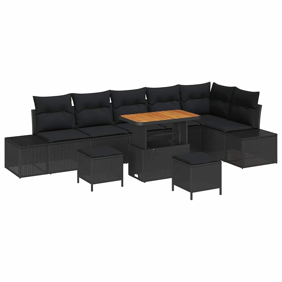 Tuinbankenset met kussen 9 pcs Zwart poly rattan