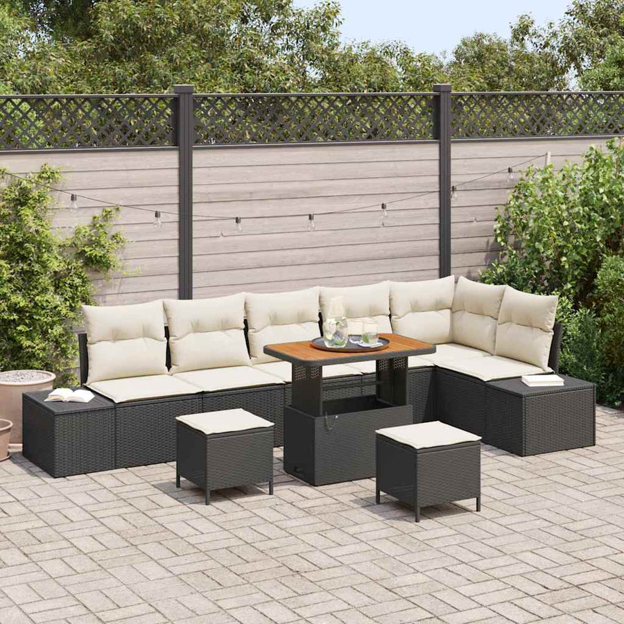 Tuinbankenset met kussen 9 pcs Zwart poly rattan